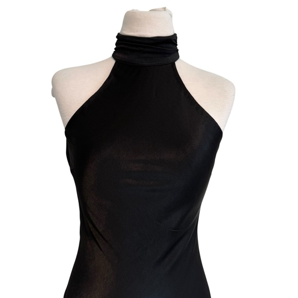 Satin Drape Back Maxi Dress with Split Black Small - Picture 8 of 15